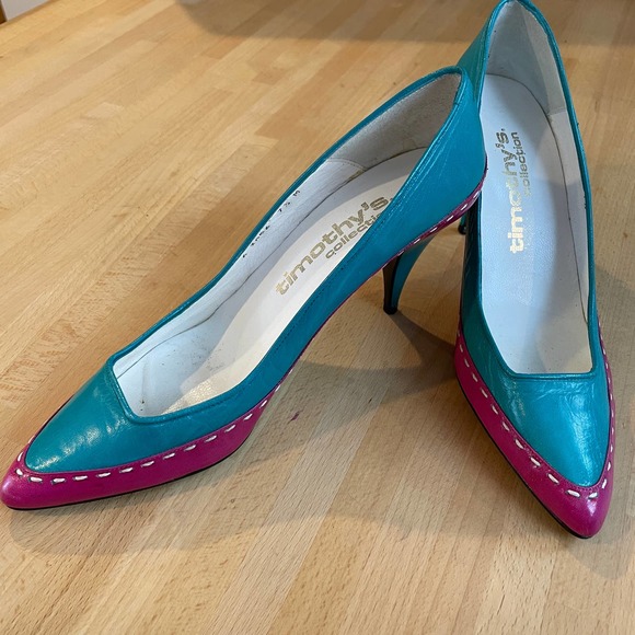 Vintage Turquoise/Fuchsia  80s pumps - Picture 2 of 10